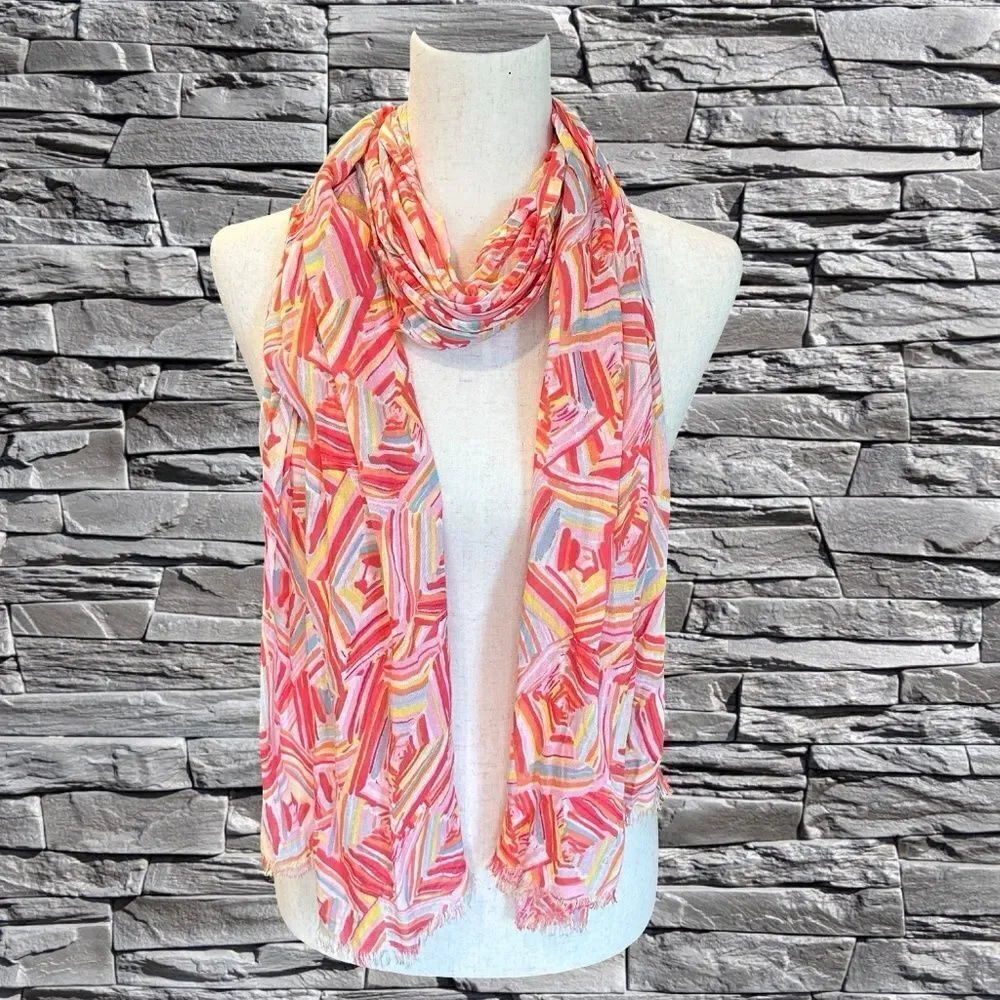 Women's Scarf Pattern White/Pinks/Yellows/Blues/Peach-Orange